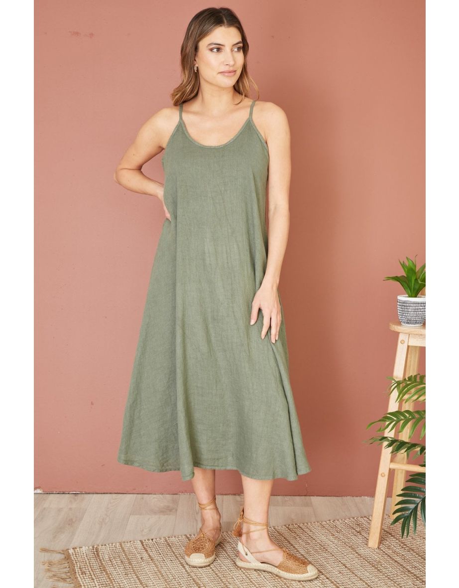 Yumi Green Italian Linen Relaxed Fit Sundress