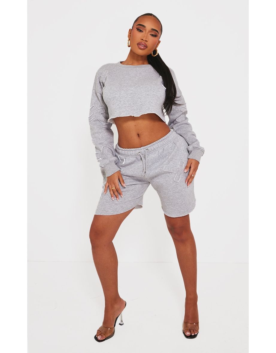 Shape Grey Marl Cross Embossed Sweat Shorts