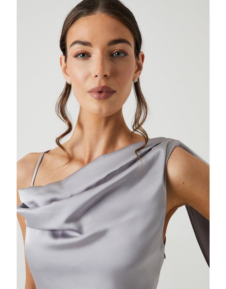 Drape Detail Bias Cut Satin Bridesmaids Dress - 3