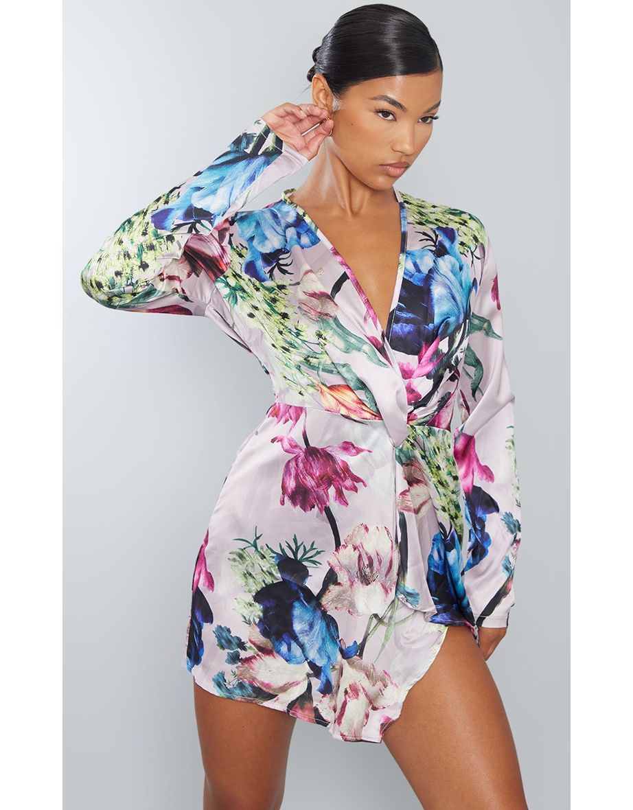 Pretty little thing floral wrap dress best sale