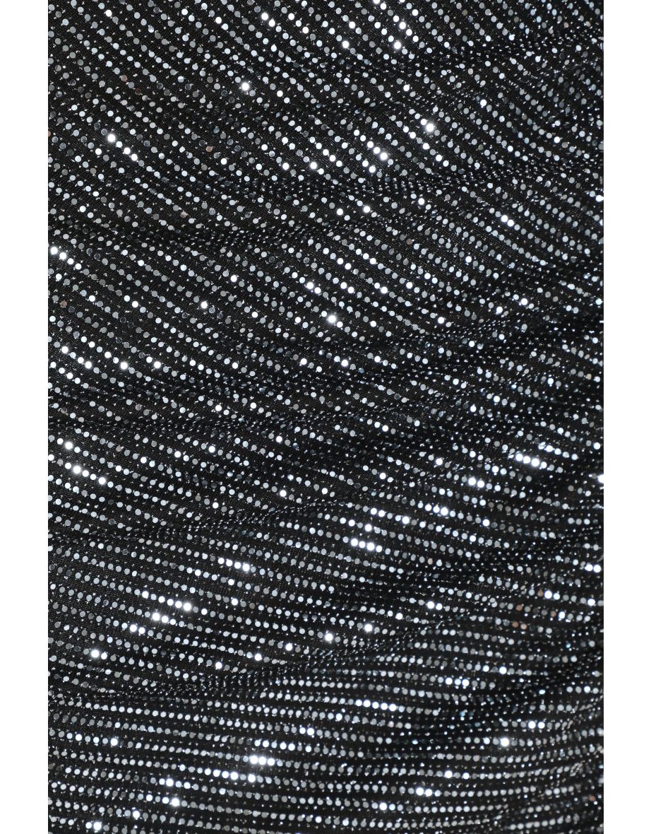 Petite Grey Sequin Wrap Midi Dress - 5