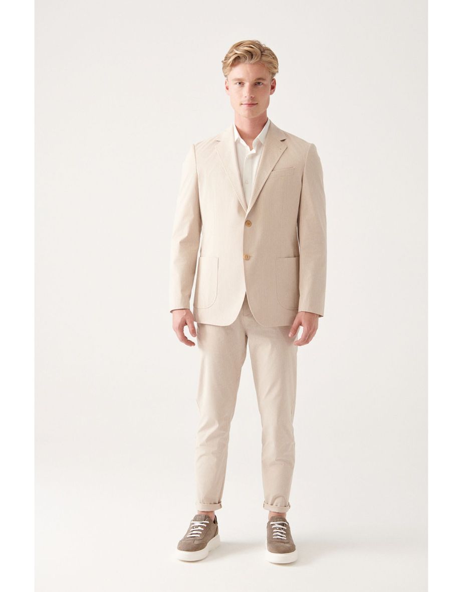 Men's Beige Unlined Cotton Blend Double Slit Jacket - 4