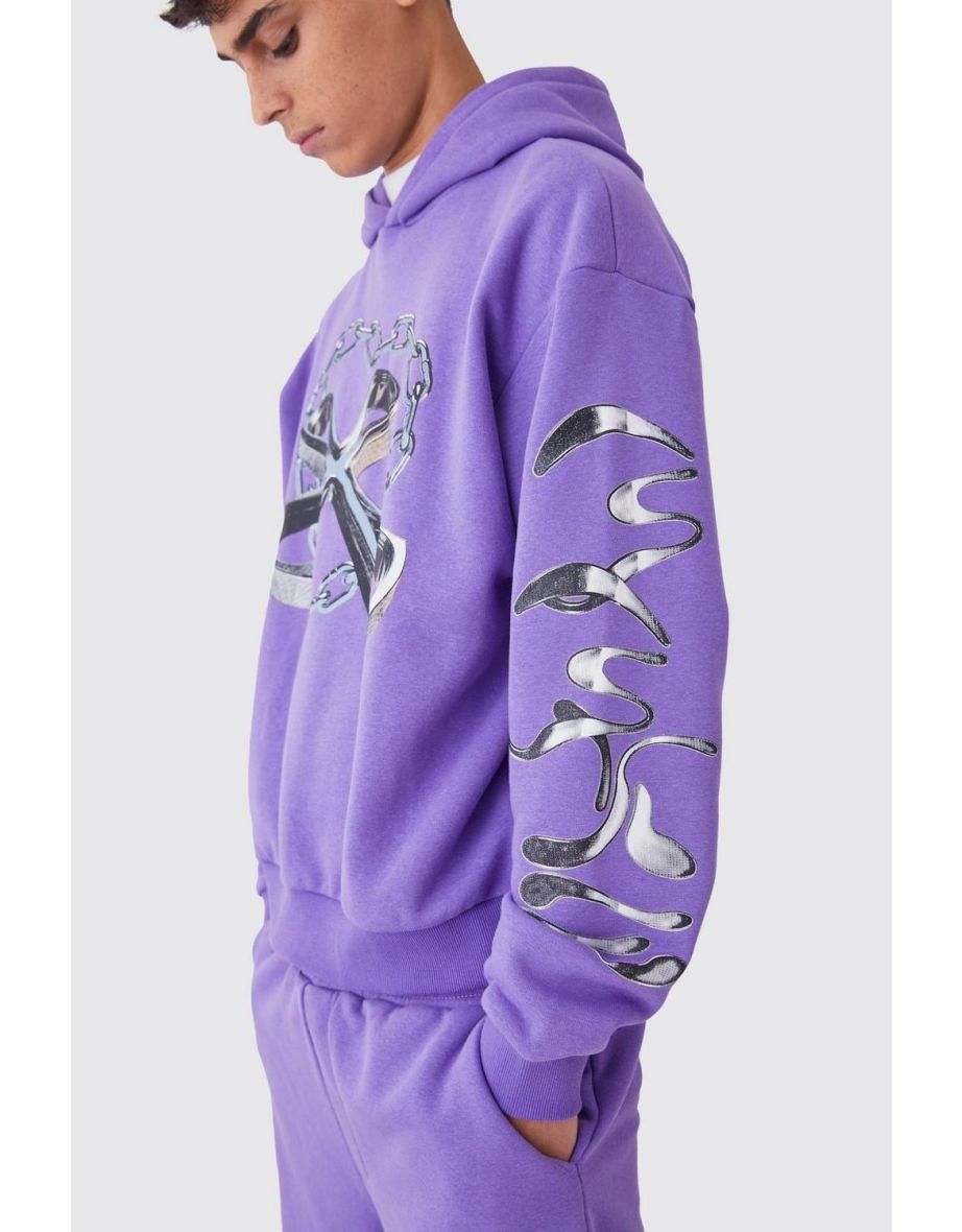 Oversized Boxy Chain Graphic Hooded Tracksuit - purple - 2