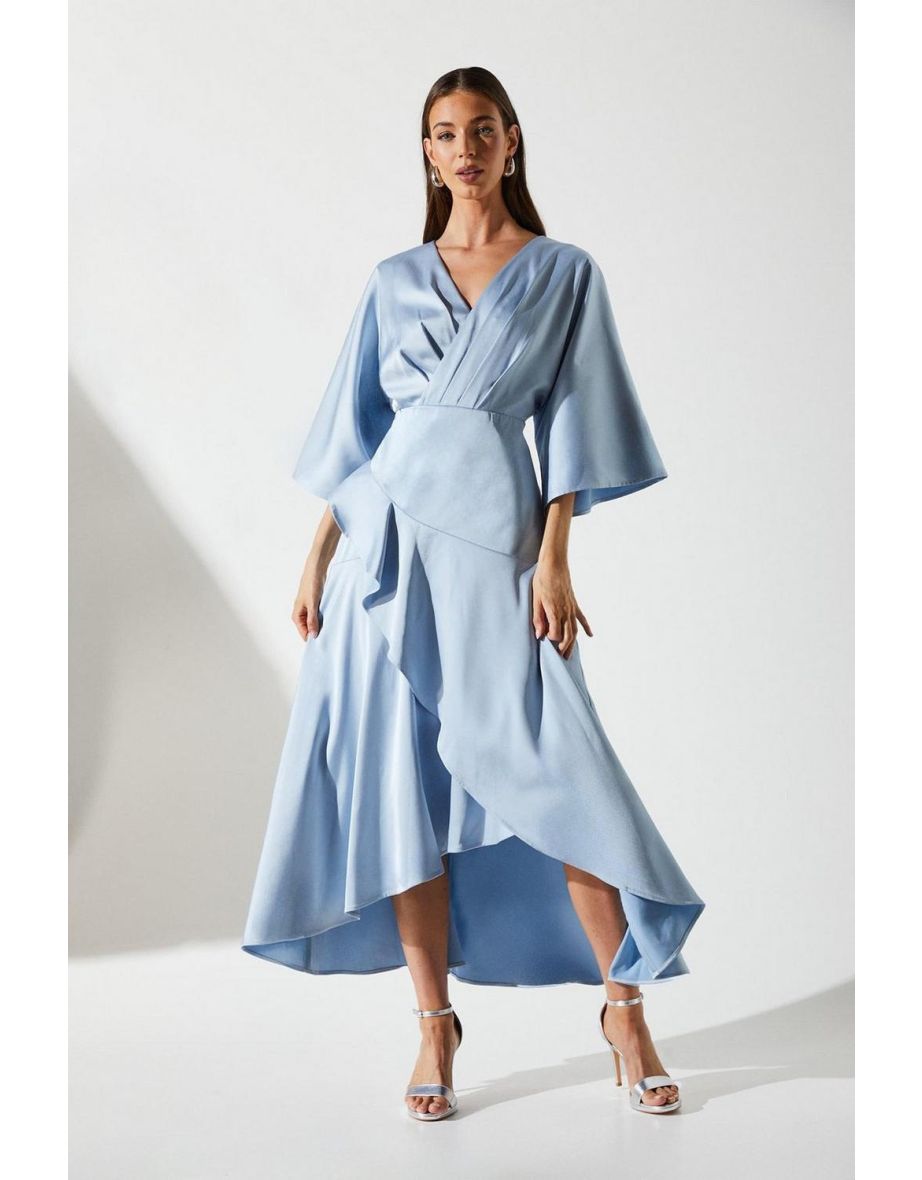 Satin Back Crepe Ruffle Wrap Maxii Dress