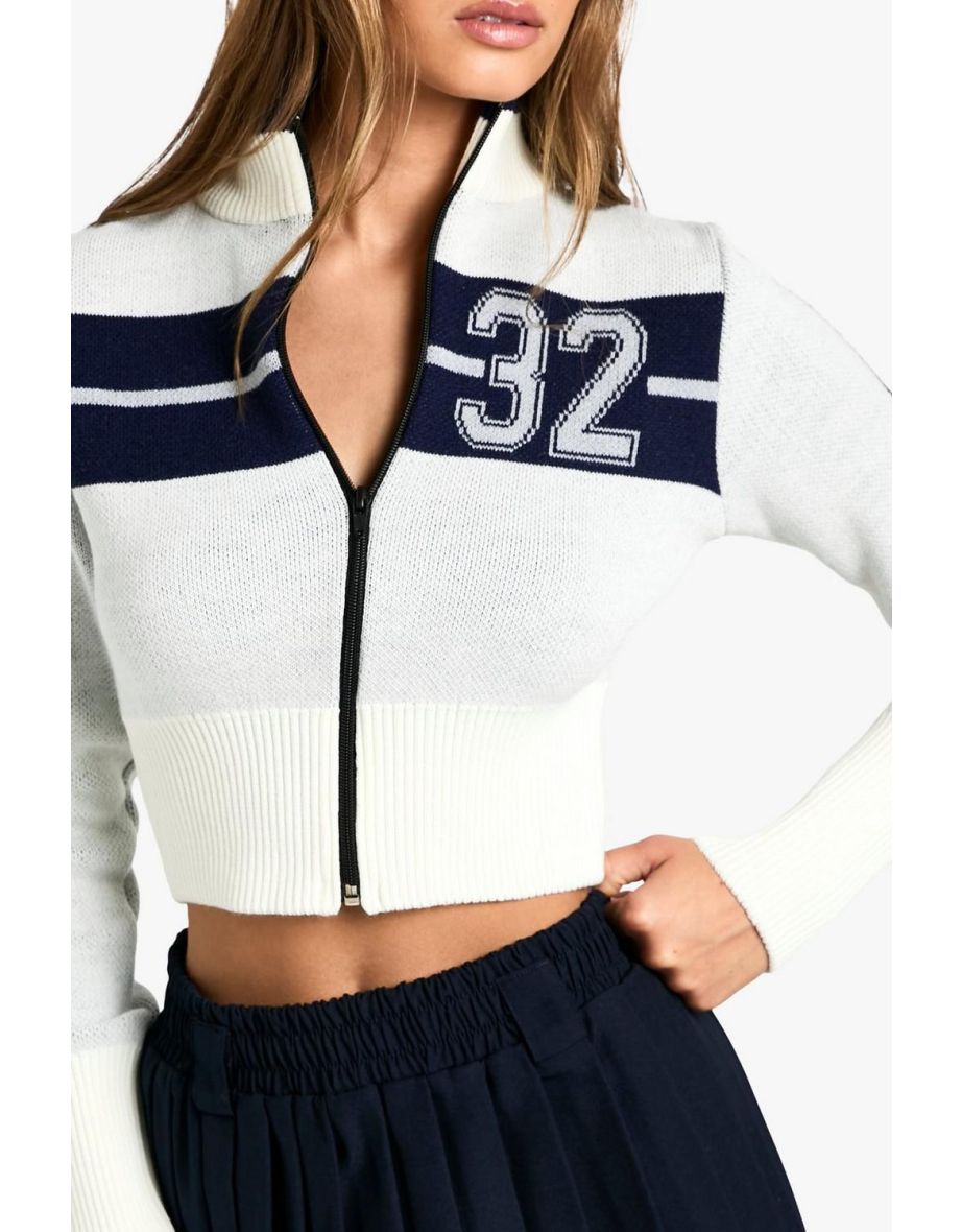 High Neck Zip Through Crop Fitted Jumper - cream - 3