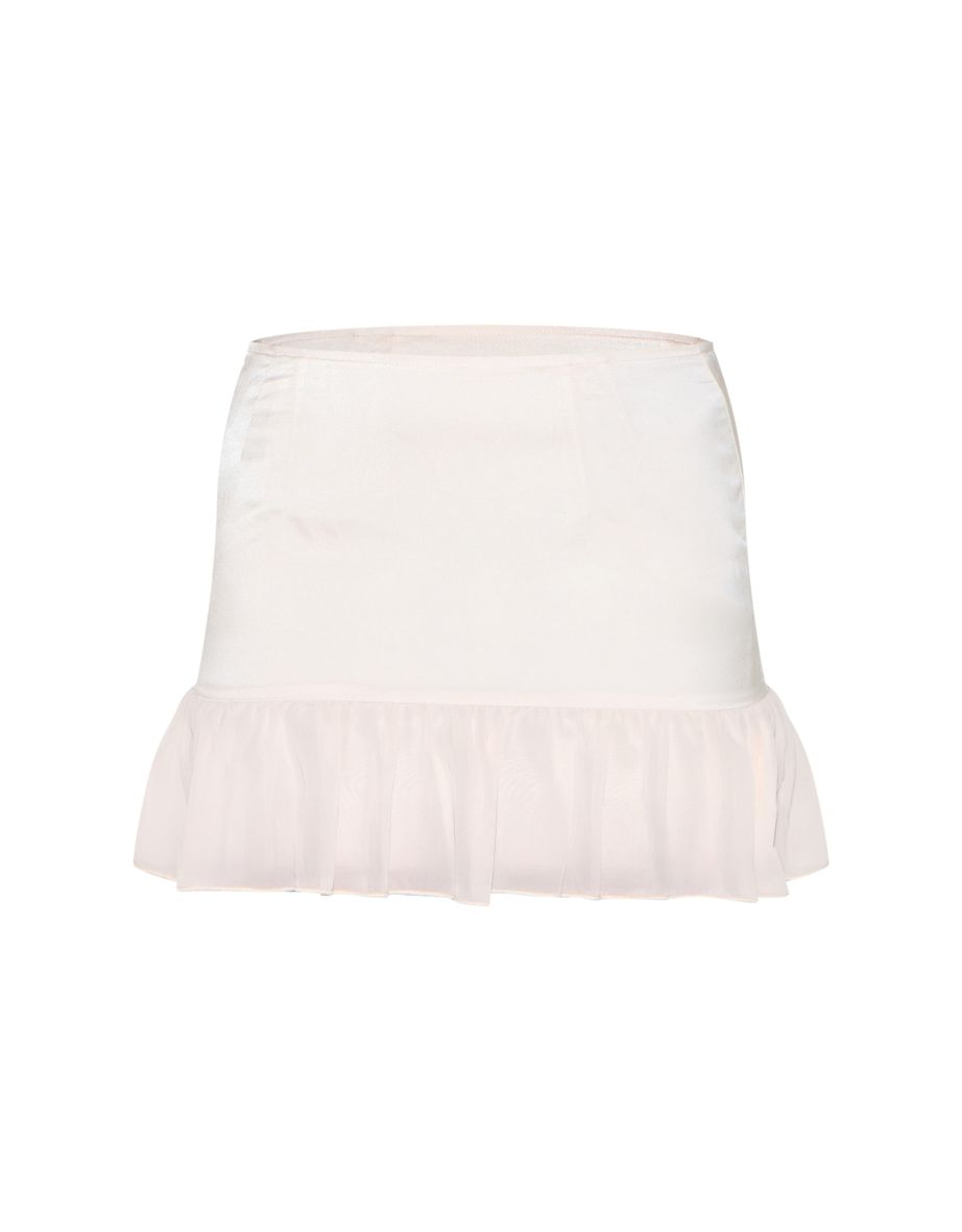 Cream Satin Chiffon Frill Hem Mini Skirt - 5