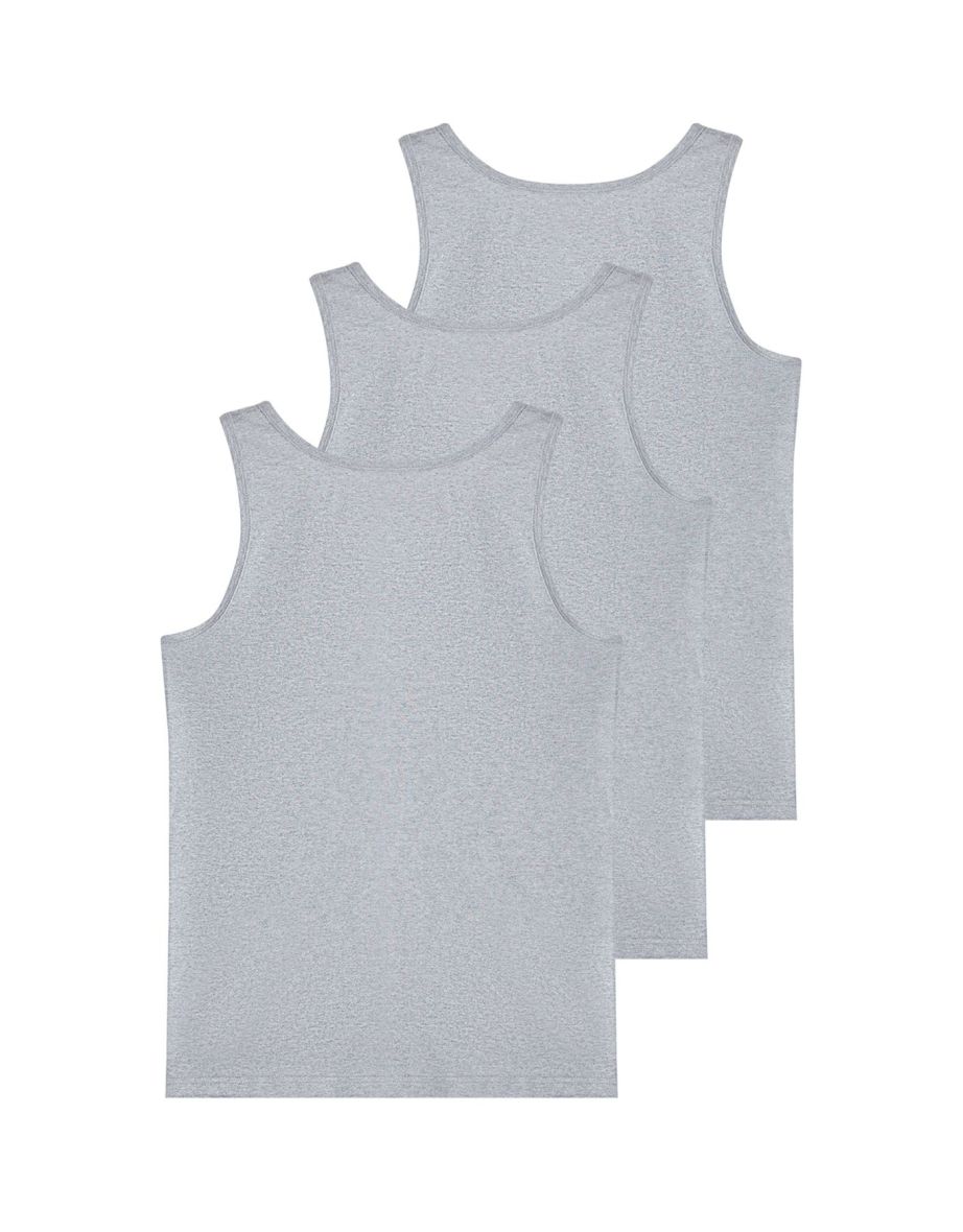 Gray U-Neck Combed Cotton 3-Piece Underwear Undershirt - 2