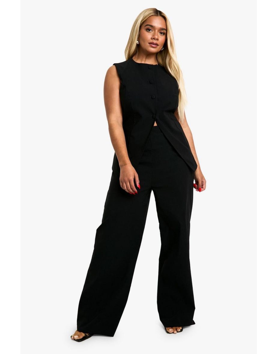 Plus Super Stretch Longline Waistcoat & Straight Leg Trousers - black