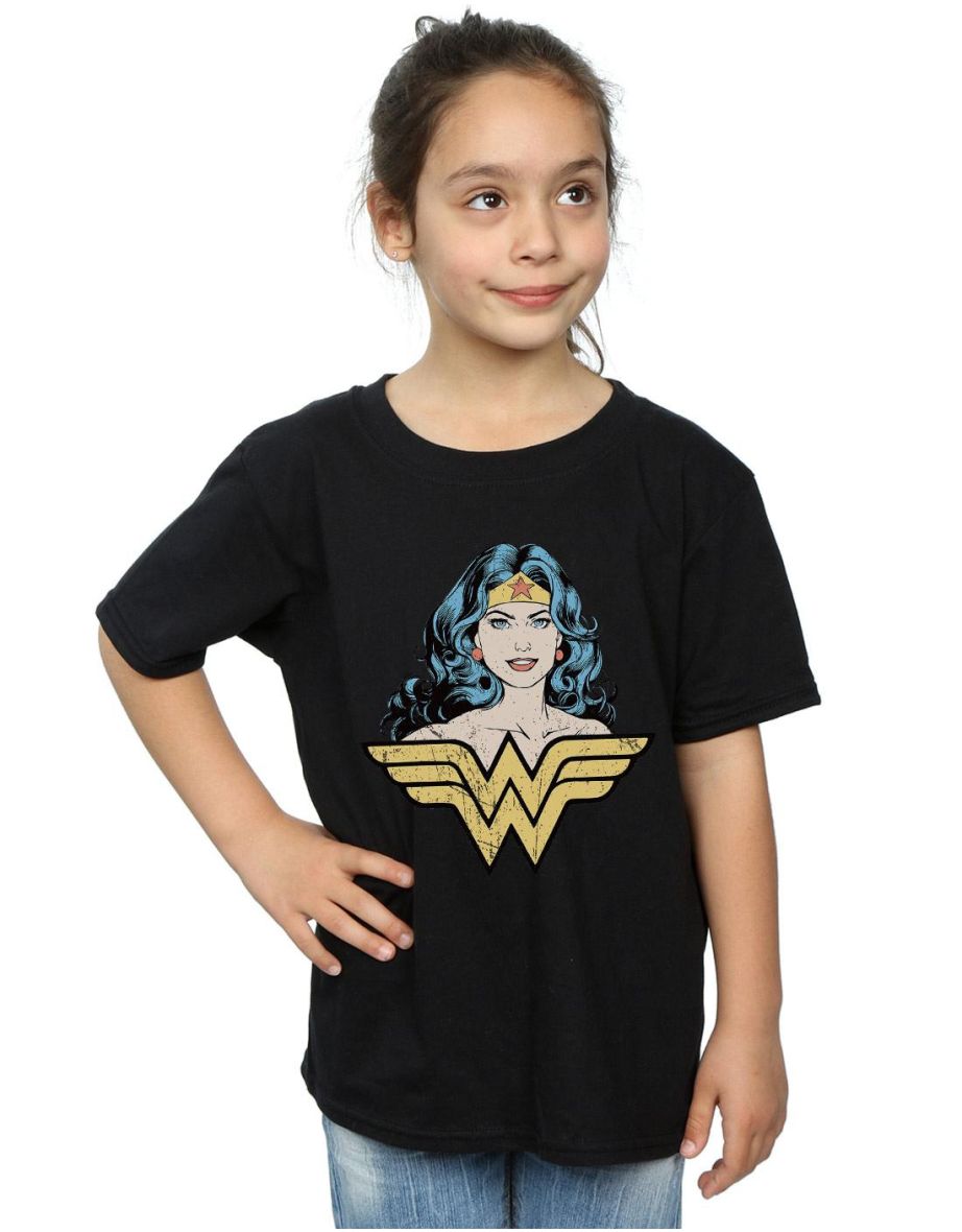 Wonder Woman Girls Gaze Cotton T-Shirt - Black