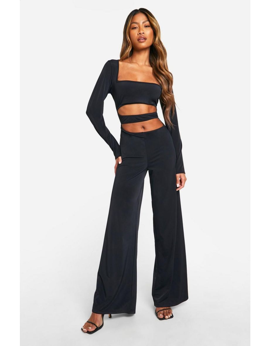Premium Cut Out Matt Slinky Jumpsuit - black