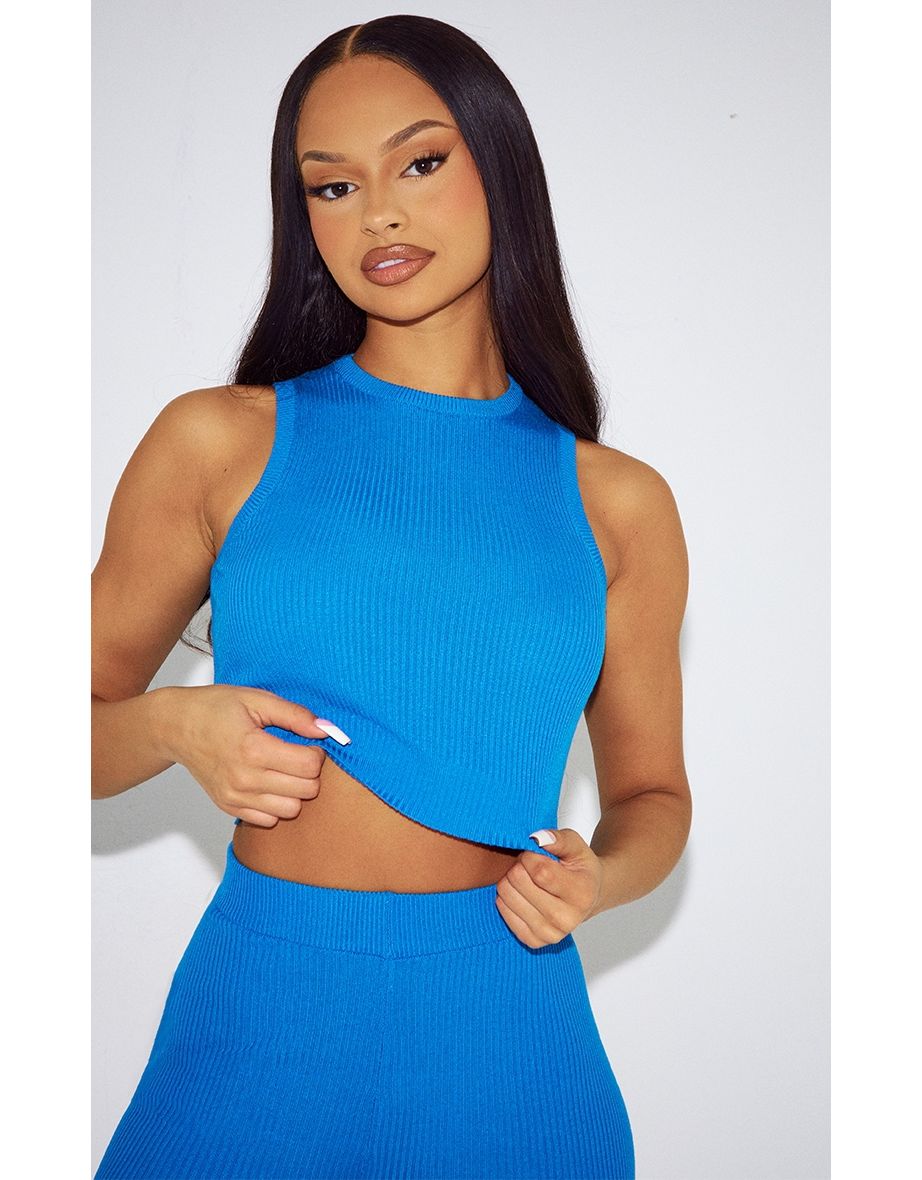 Bright Blue Basic Knit Racer Top