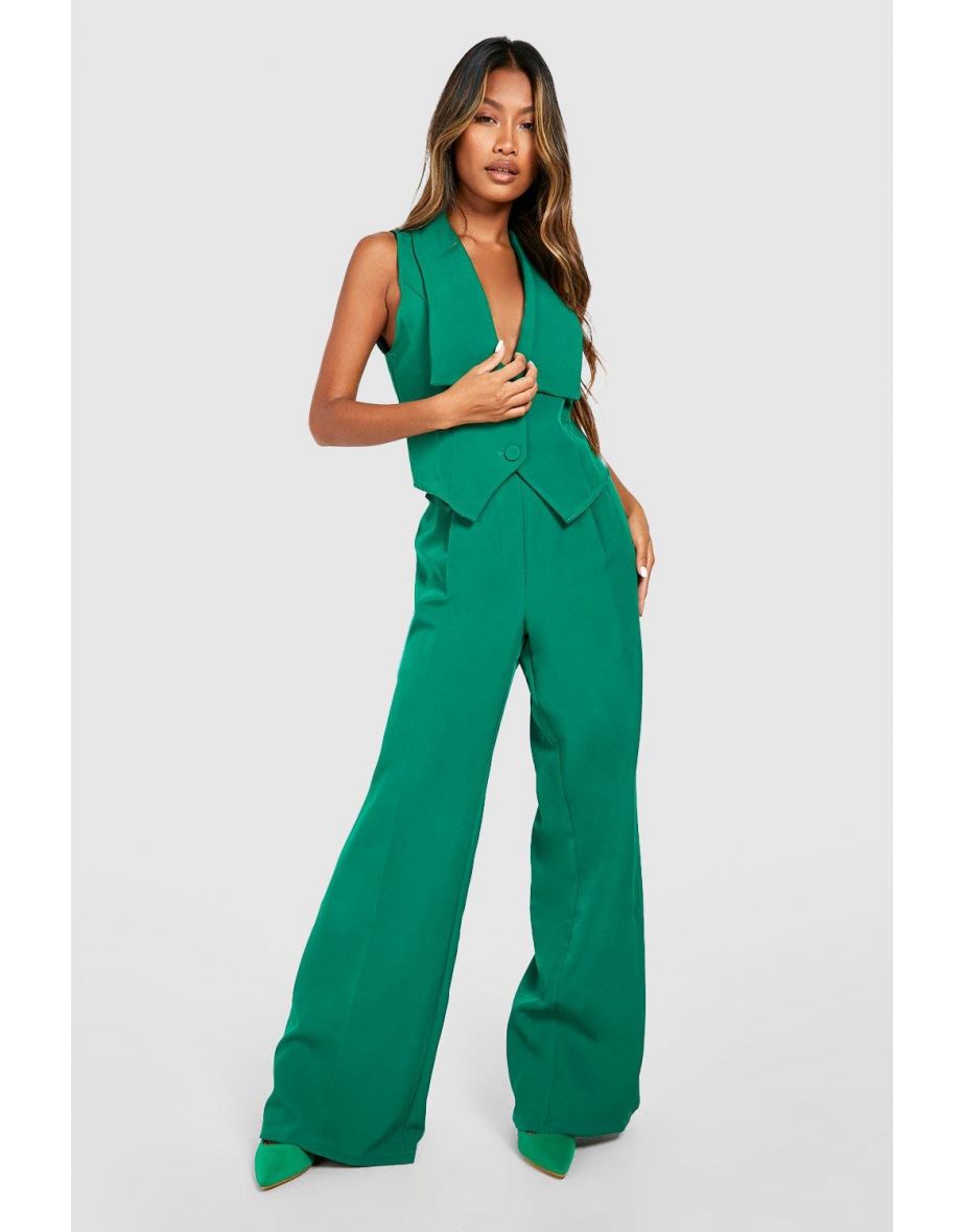 Pocket Detail Seam Front Wide Leg Trousers - bright green