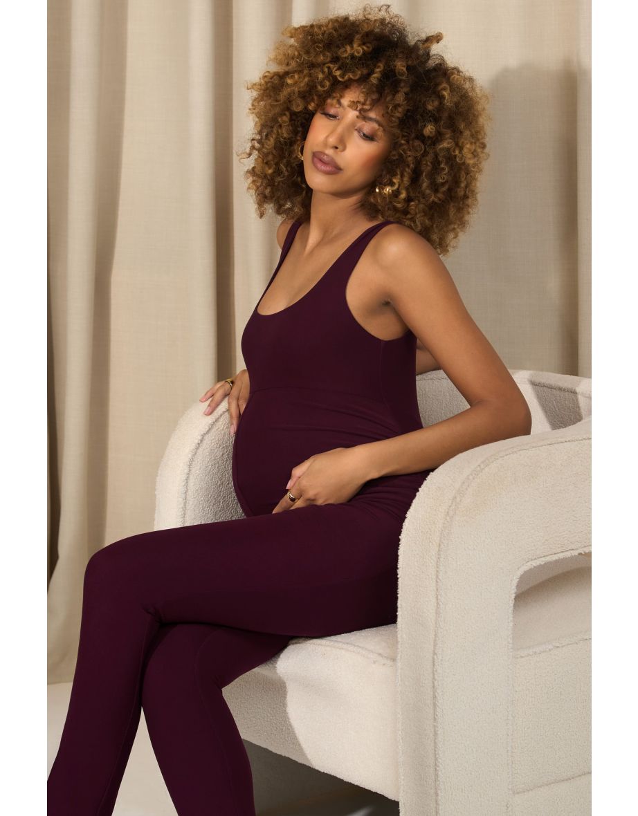 Teagan | Burgundy Square-Neck Slim-Leg Maternity Jumpsuit - 5