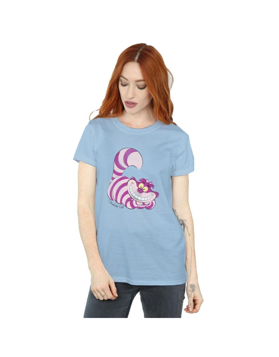 Alice In Wonderland Womens/Ladies Cheshire Cat Boyfriend T-Shirt - Baby Blue