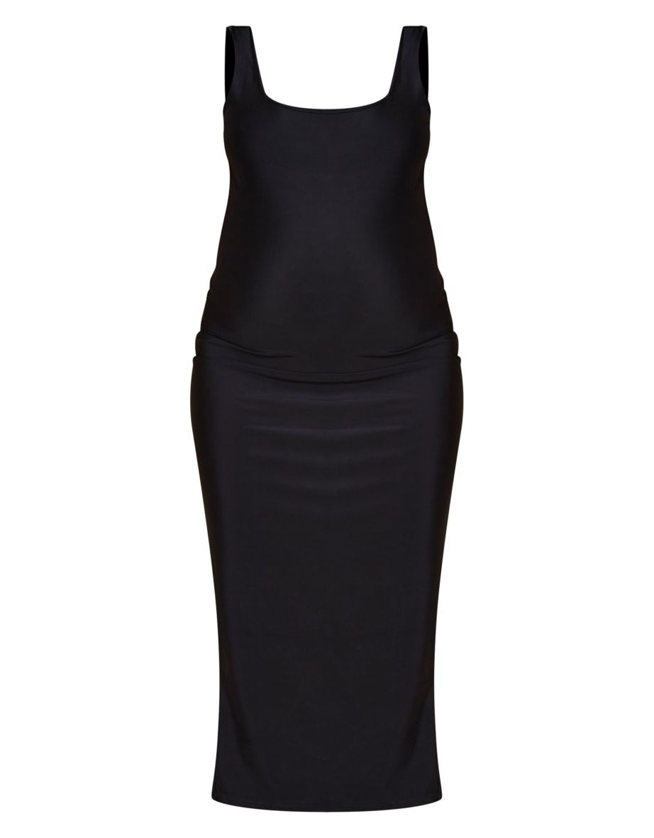 Maternity Black Fitted Scoop Neck Midi Dress - 4