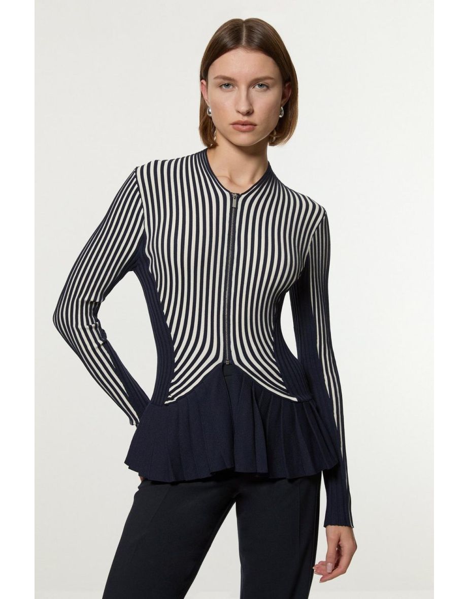 Stripe Zip Through Peplum Knitted Jacket