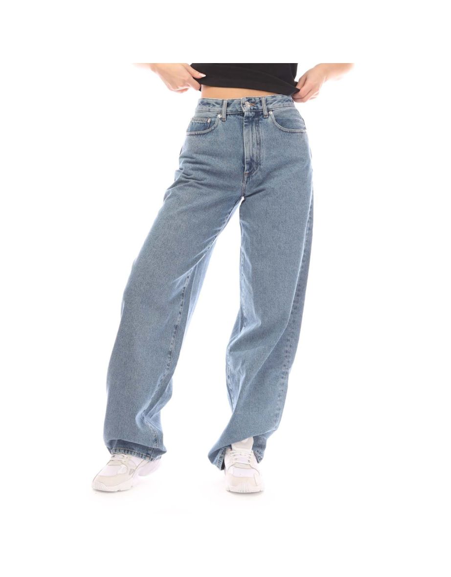 Women's Off White Puffy Over Extra Baggy Jeans in Blue