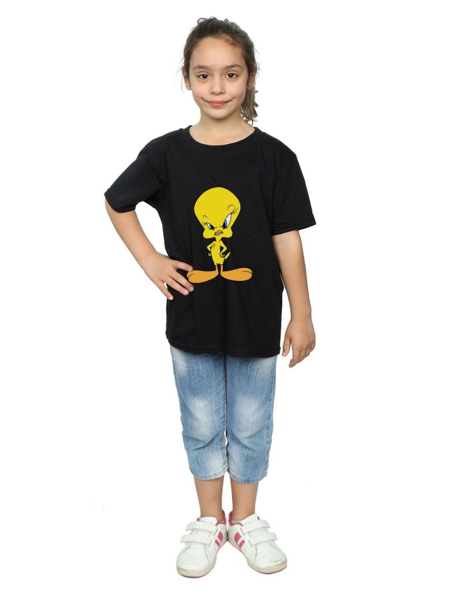 Looney Tunes Girls Angry Tweety Cotton T-Shirt - Black - 3