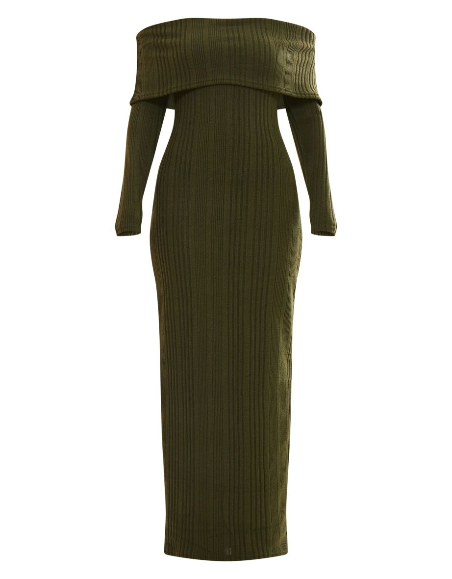 Off-Shoulder Column Maxi Dress with Long Sleeve - 4