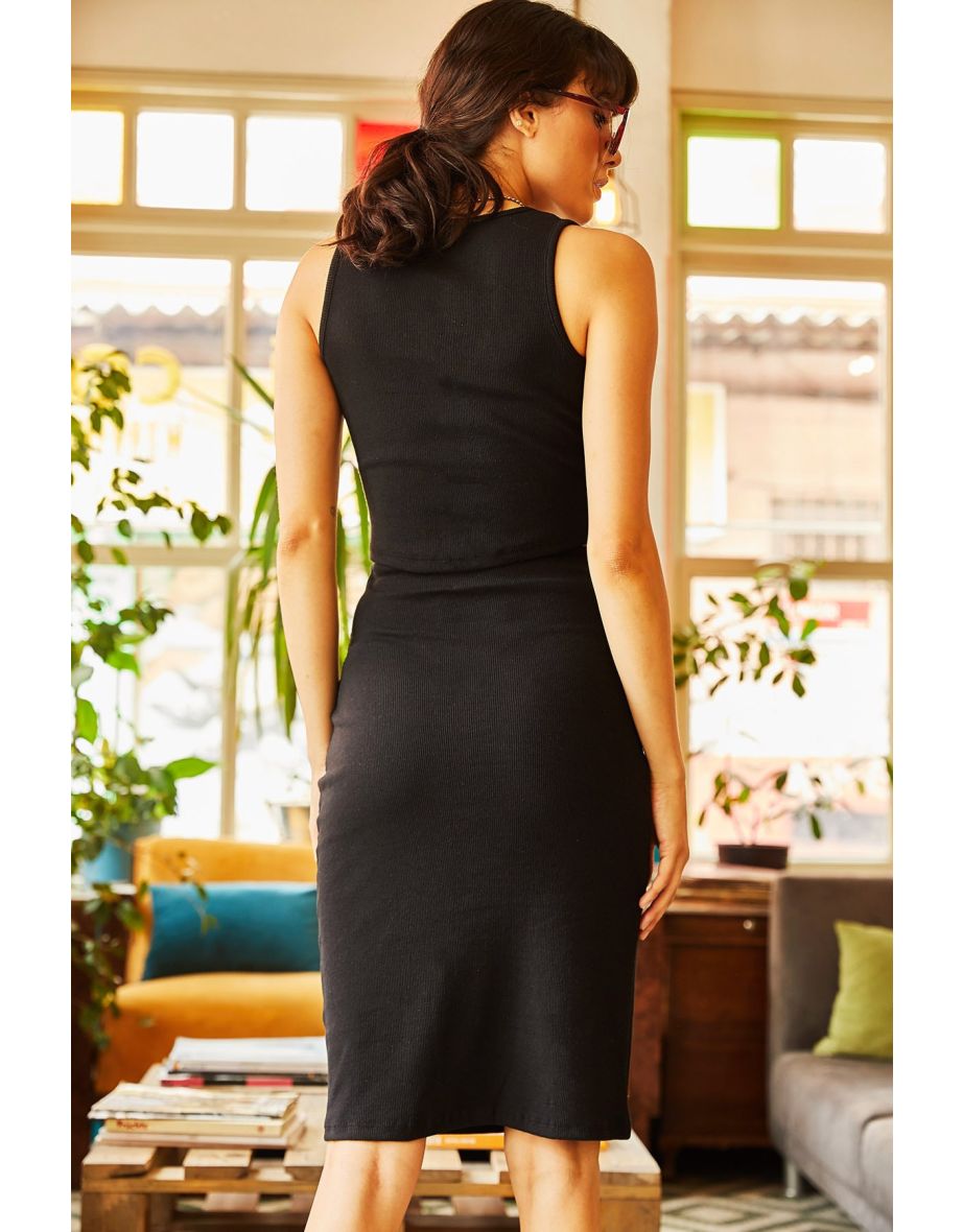 Women's Black Pencil Skirt Top and Bottom Set - 4