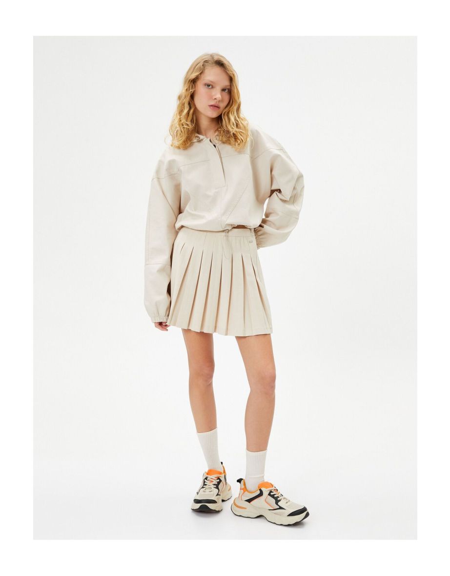 Parachute Hooded Crop Sweatshirt Half Button Elastic Waist Long Balloon Sleeve Cotton
