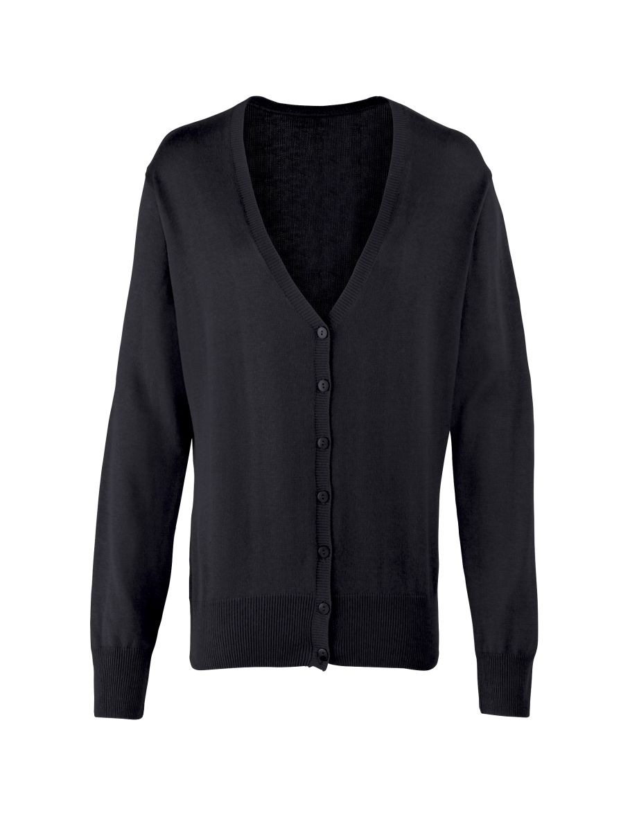 Premier Womens/Ladies Button Through Long Sleeve V-neck Knitted Cardigan - Black
