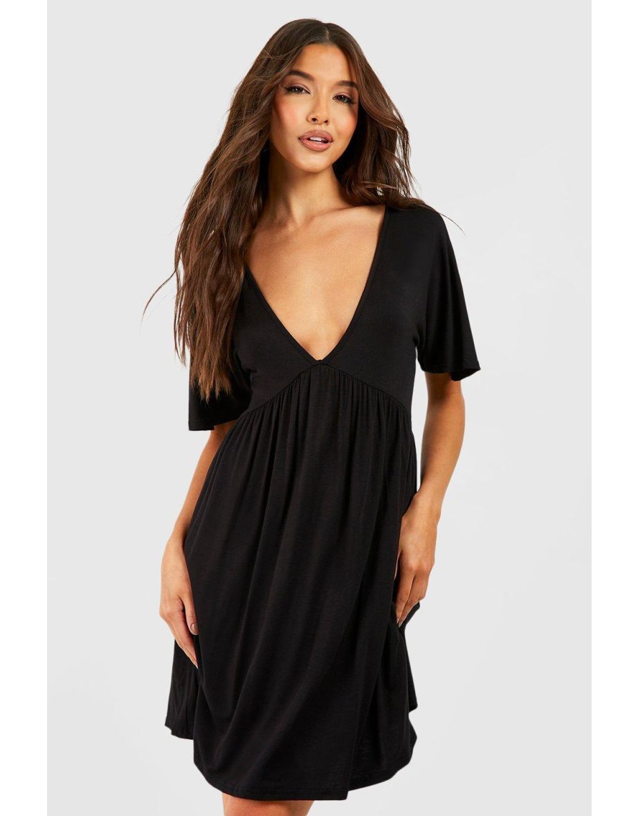 Black v outlet neck smock dress