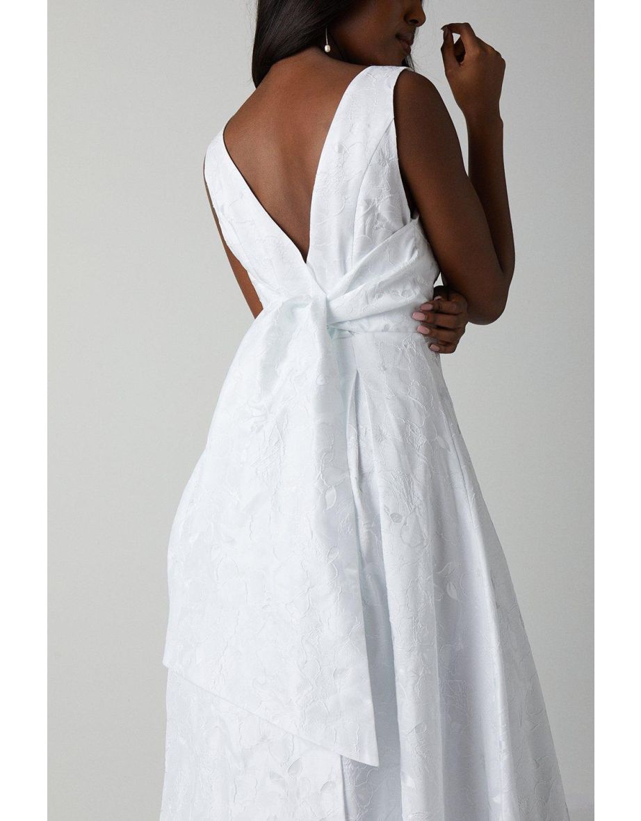Bow Back Full Skirted Jacquard Wedding Dress - 3