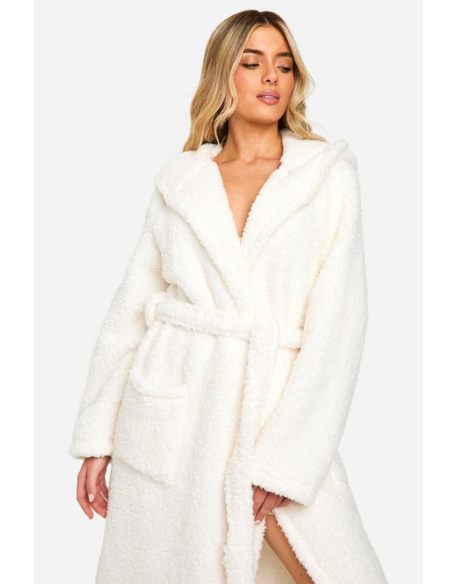 Fluffy Fleece Dressing Gown - cream - 3