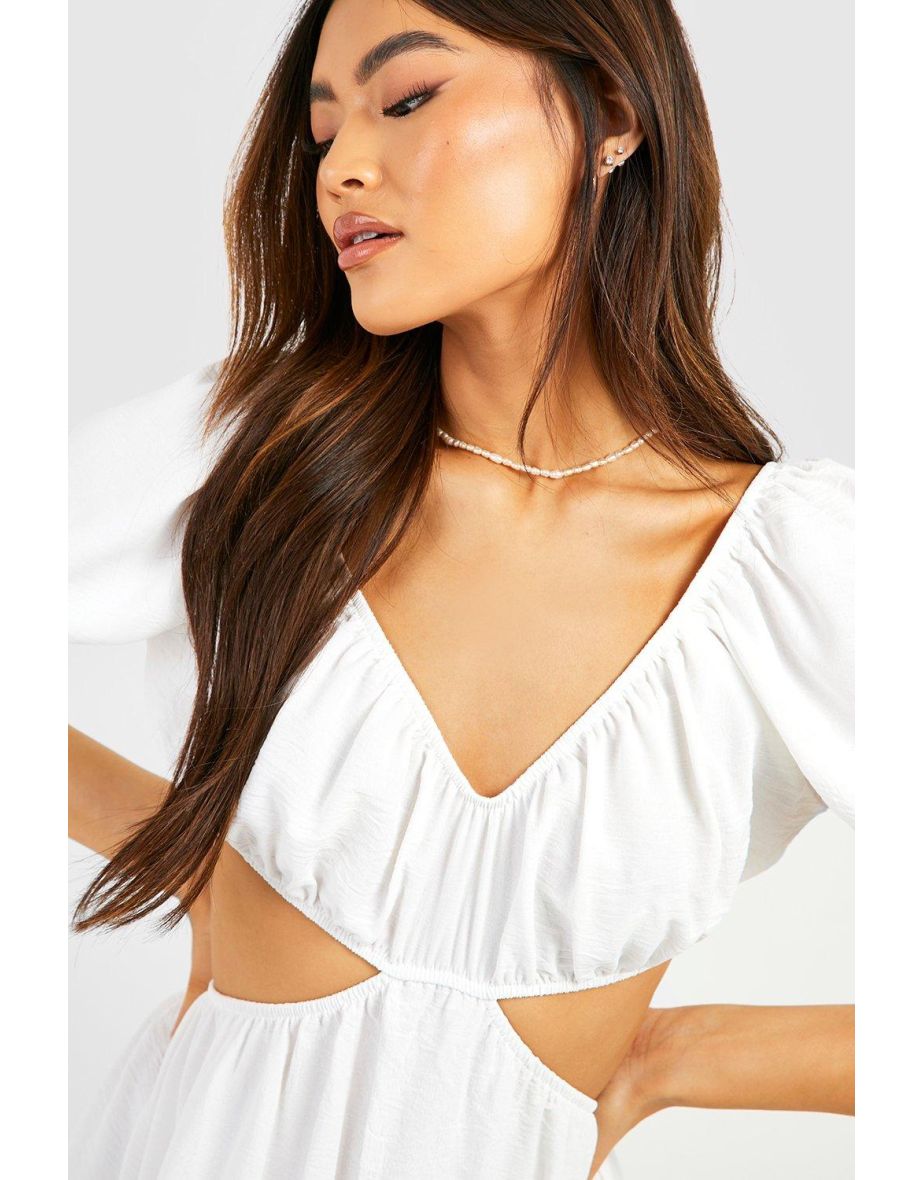 Cut Out Skater Dress - white - 3