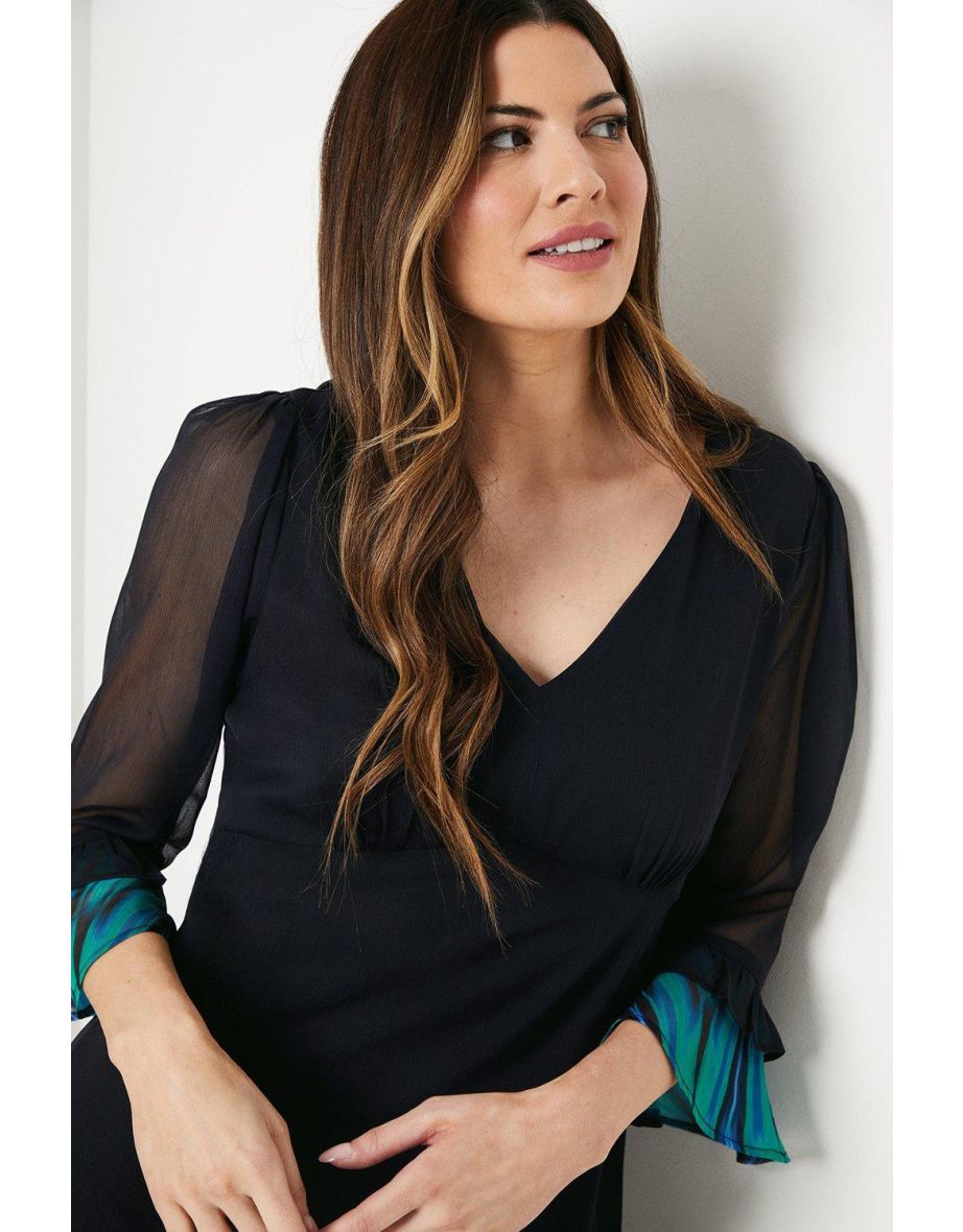 Ombre Print Flute Sleeve Chiffon Midi Dress - 3