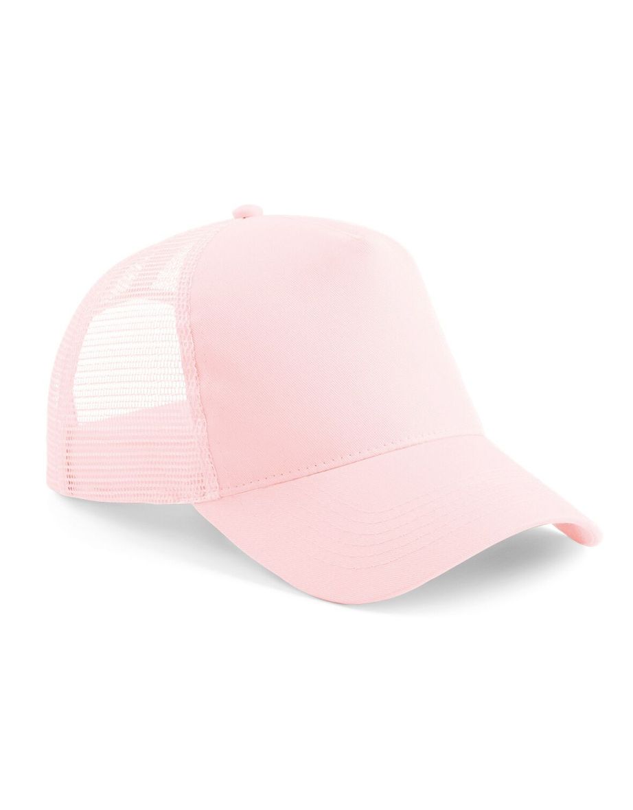 Beechfield Mens Half Mesh Trucker Cap / Headwear - Pastel Pink/Pastel Pink