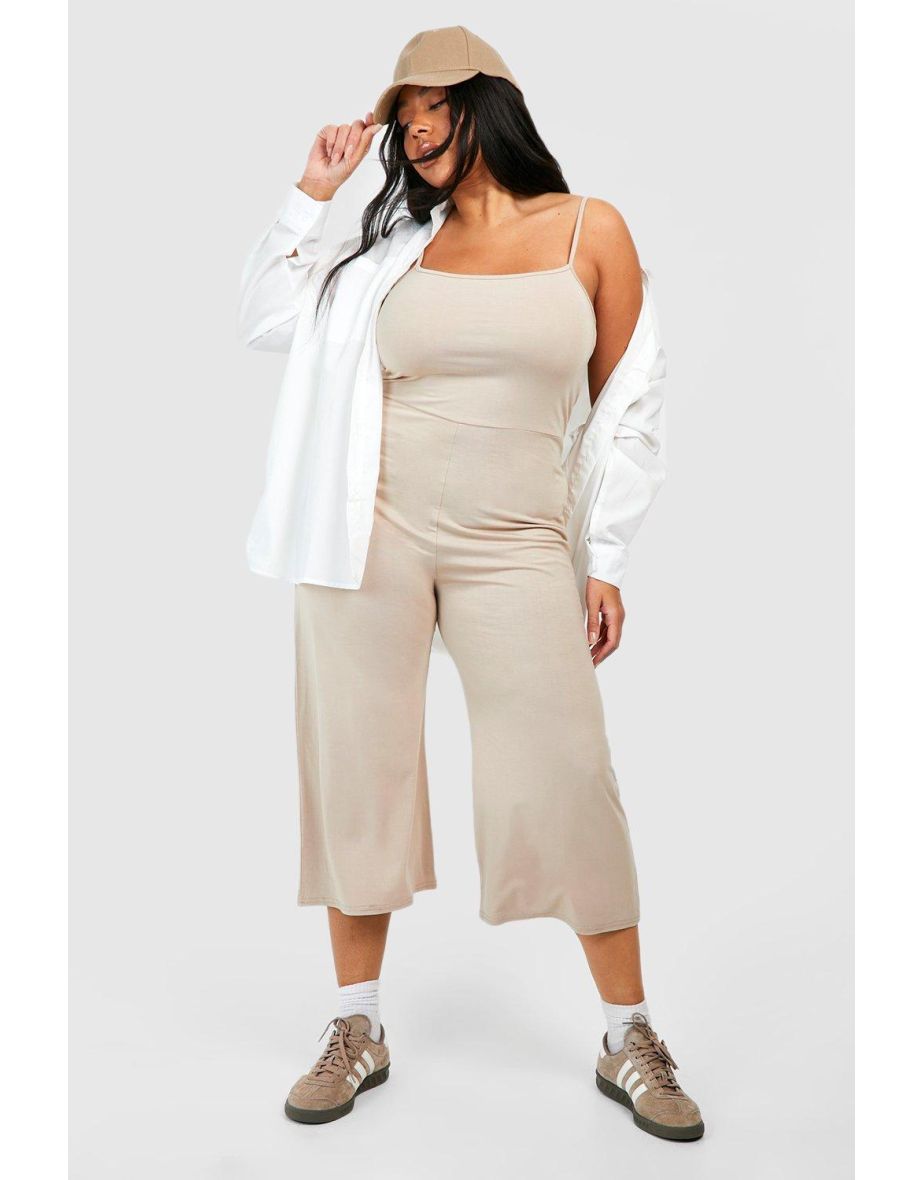 Plus Jersey Basic Culotte Jumpsuit - stone