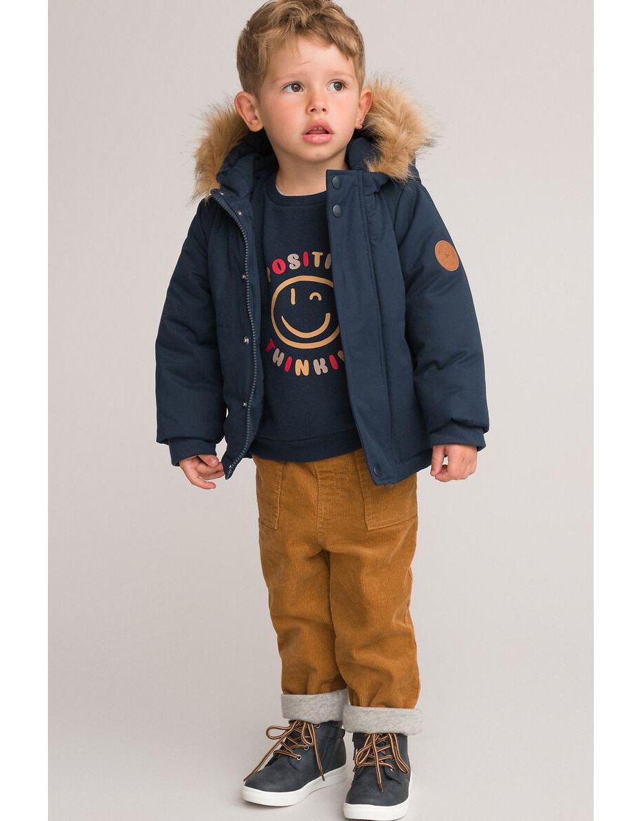 Hooded Padded Jacket with Faux Fur Trim