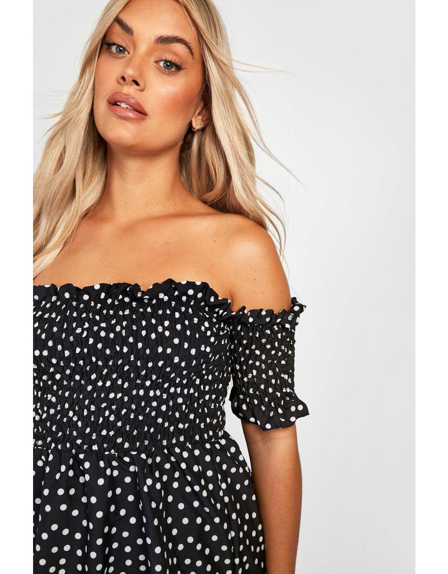 Plus Polka Dot Off The Shoulder Top - black - 3