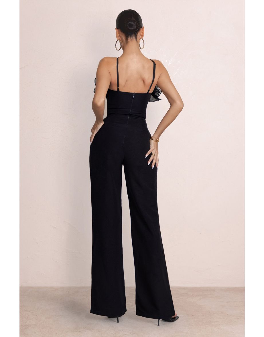 : Black Organza Trim Wide Leg Jumpsuit - 4