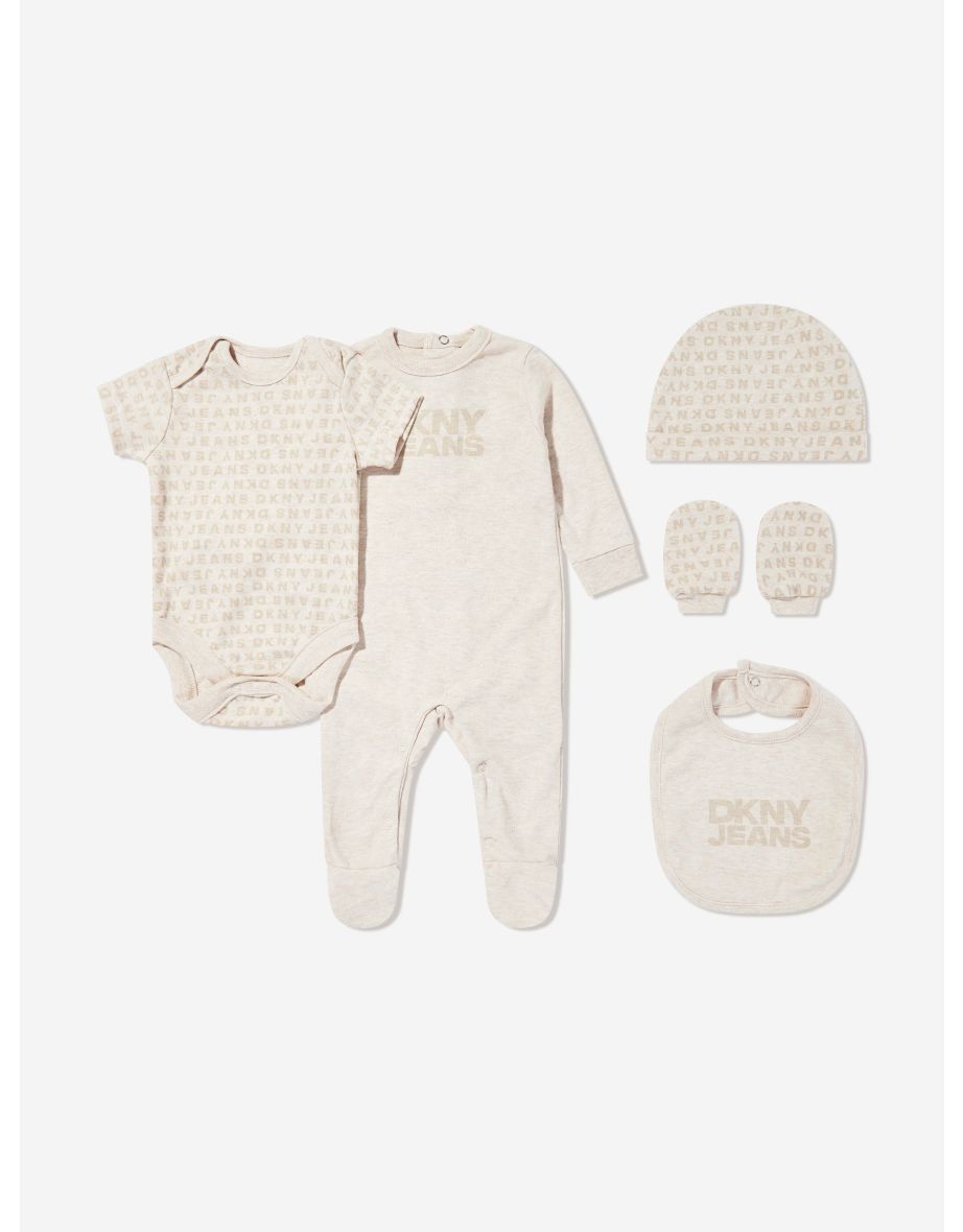 DKNY Baby Boys 5 Piece Babygrow Set in Beige