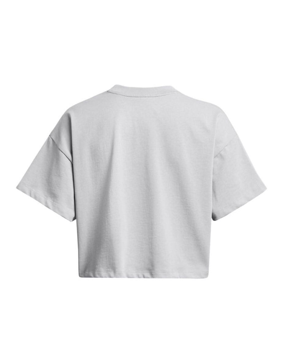 Women's Under Armour UA Heavyweight Scripted Wordmark Crop T-Shirt in Grey - 1