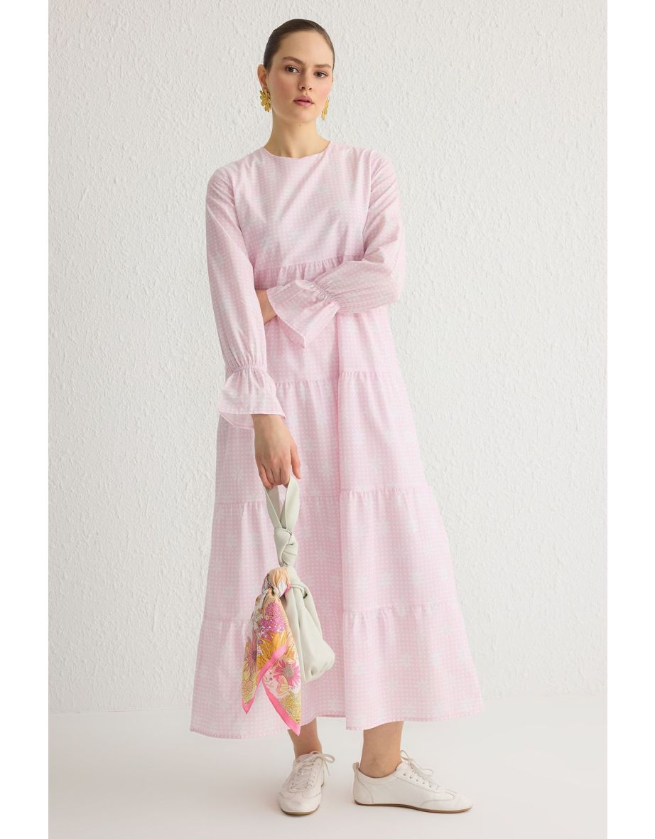 Light Pink Lined Floral Woven Terrycotton Dress