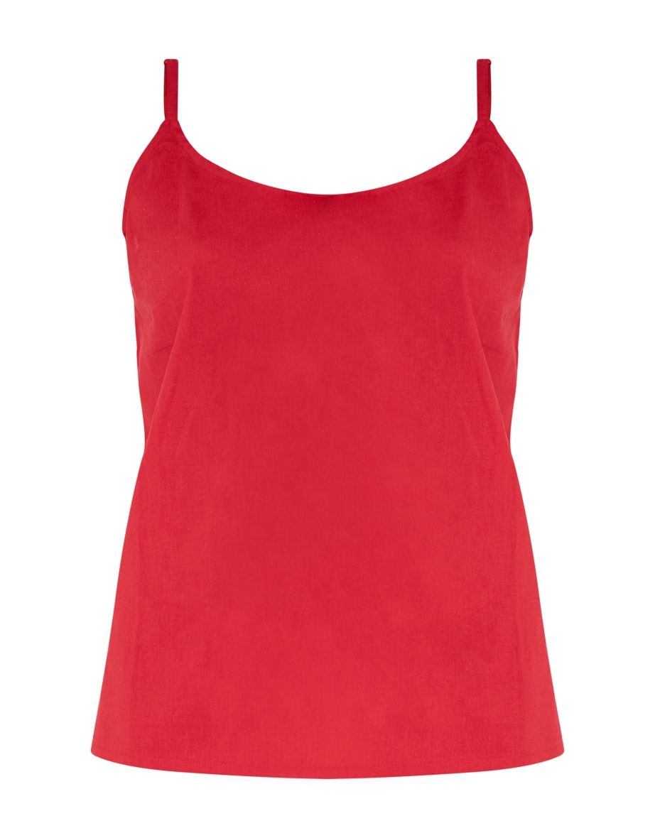 Red Linen Look Longline Cami Top - 4