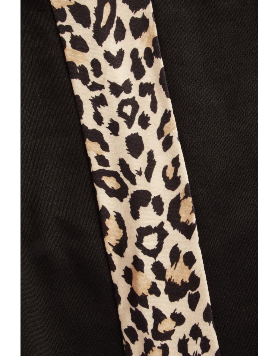 Black Leopard Print Stripe Leggings - 5