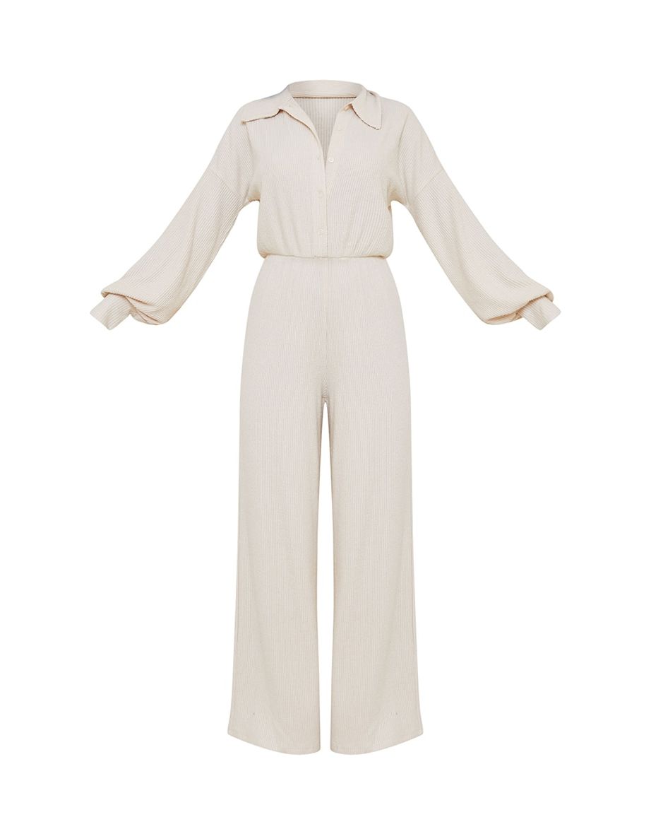 Stone Brushed Rib Shirt Style Jumpsuit - 4