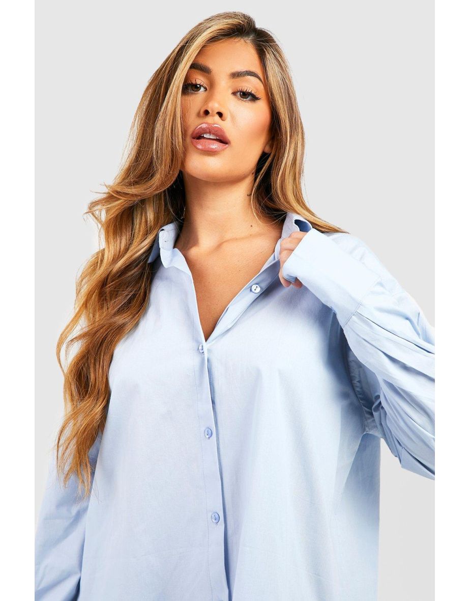 Cotton Oversized Night Shirt - blue - 3