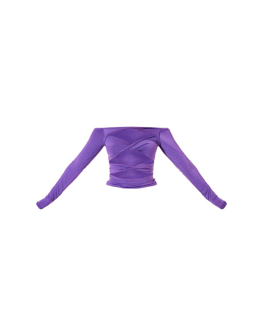 Purple Jersey Double Cut Out Twist Bardot Top - 4