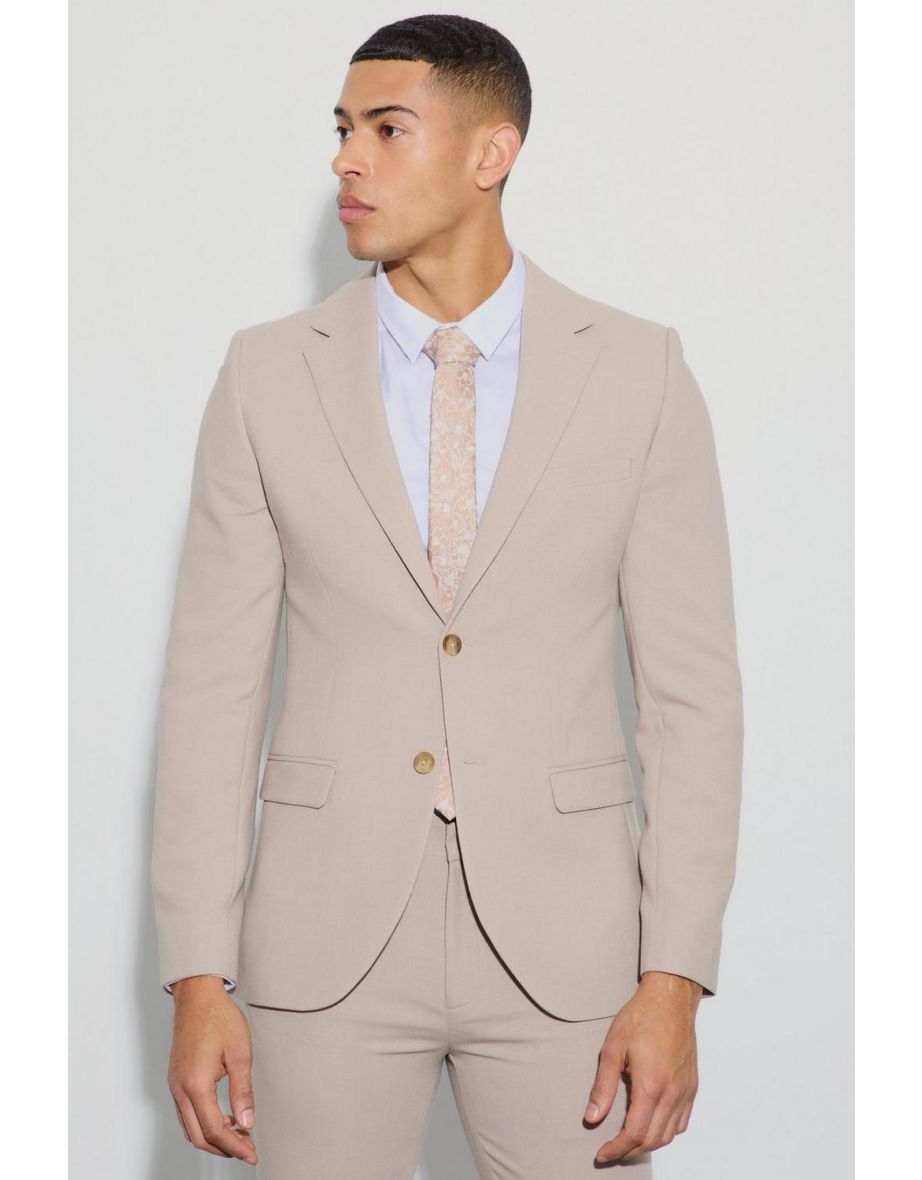 Jersey Skinny Single Breasted Suit Jacket - beige