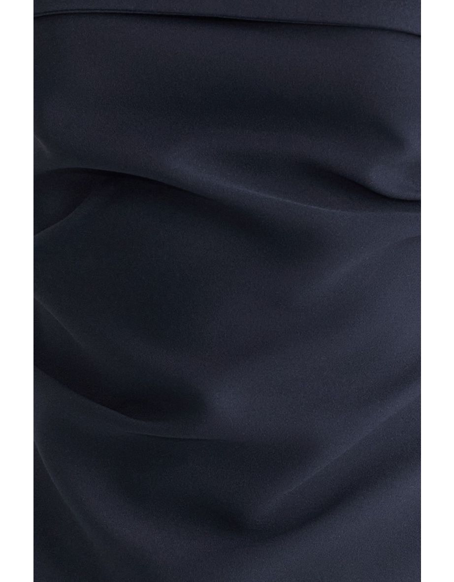 Dark Navy Strapless Fitted Draped Woven Woven Blouse - 7
