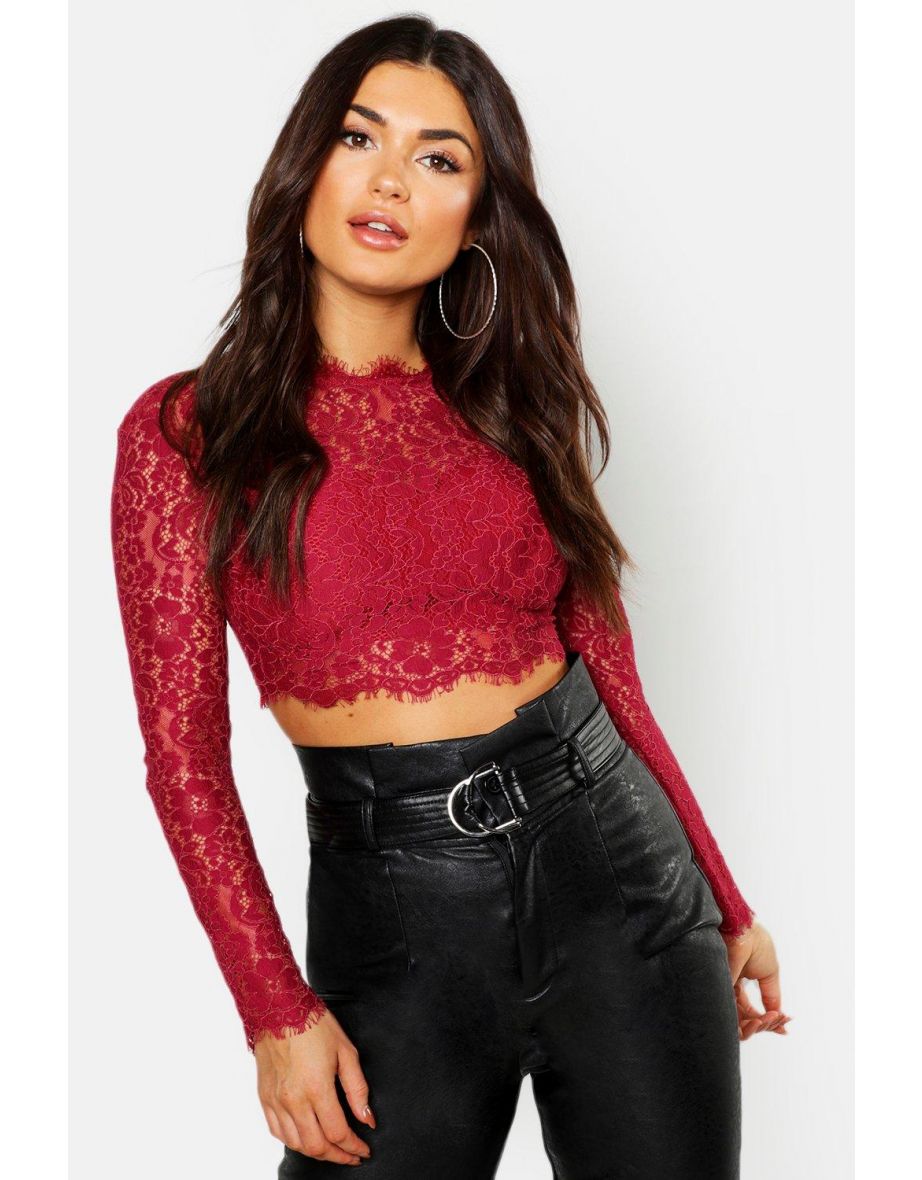 Premium Lace Crop Top - berry