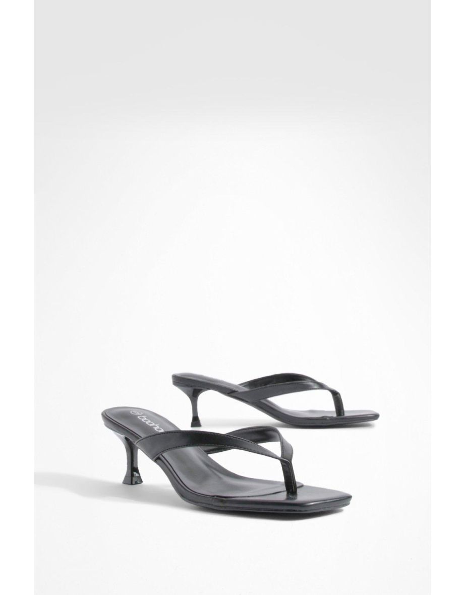 Low Heel Square Toe Post Heeled Mules - black
