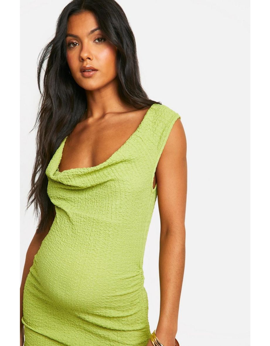 Maternity Textured Side Ruched Mini Dress - lime - 3
