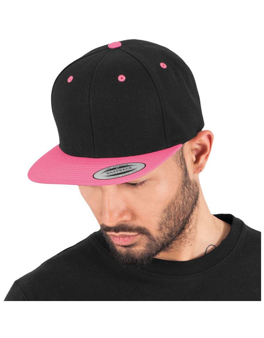 Yupoong Mens The Classic Premium Snapback 2-Tone Cap - Black/Neon Pink - 1